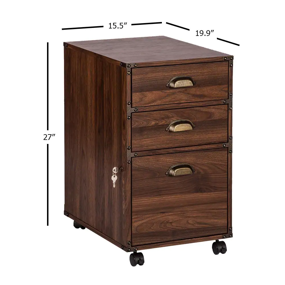 SAINT BIRCH Hanson Walnut 3-Drawer Mobile File Cabinet