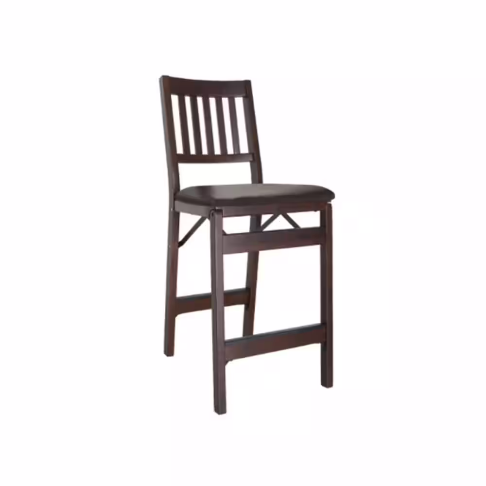 None Stakmore Wood Upholstered Seat Folding Counter Stools, Espresso (2-Chair)