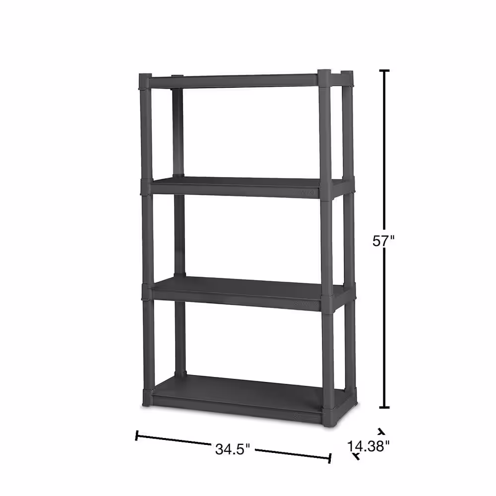 Sterilite Black 4-Tier Plastic Garage Storage Shelving Unit (35 in. W x 57 in. H x 14 in. D)