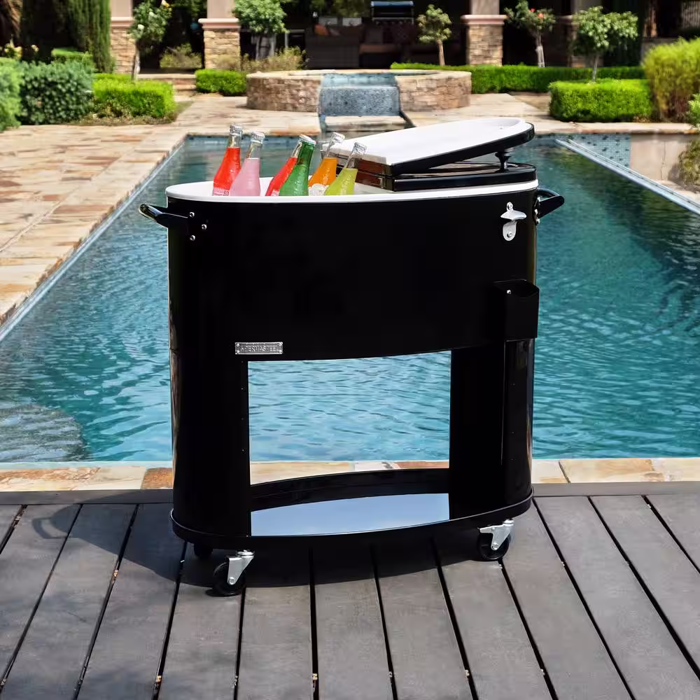 PERMASTEEL 80QT Sporty Oval Shape Rolling Patio Cooler in Black