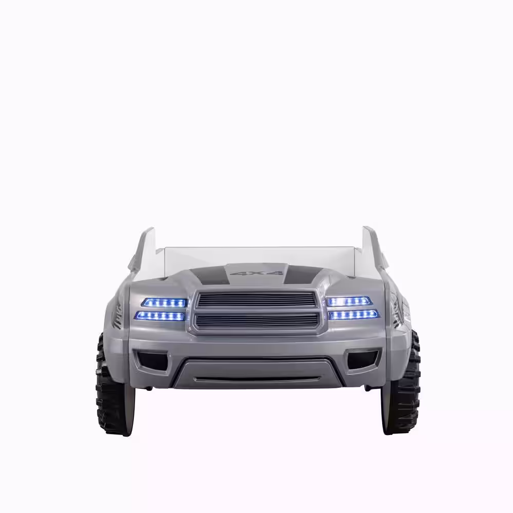 Furniture of America Justin Gray Twin Rugged Pick-Up Truck Kids Bed with LED Lights