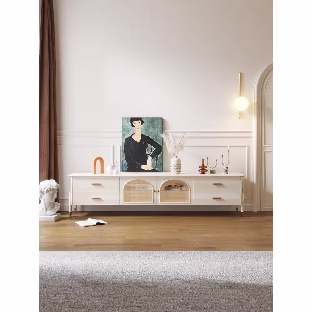 JASIWAY 78.7 in. Beige TV Stand with 4 Drawers Fits TV's Up to 80 in. with Cable Management