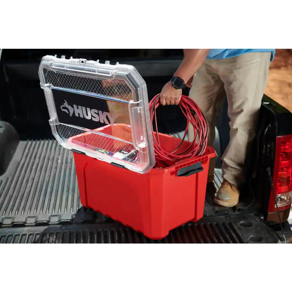Husky 20-Gal. Professional Duty Waterproof Storage Container with Hinged Lid in Red