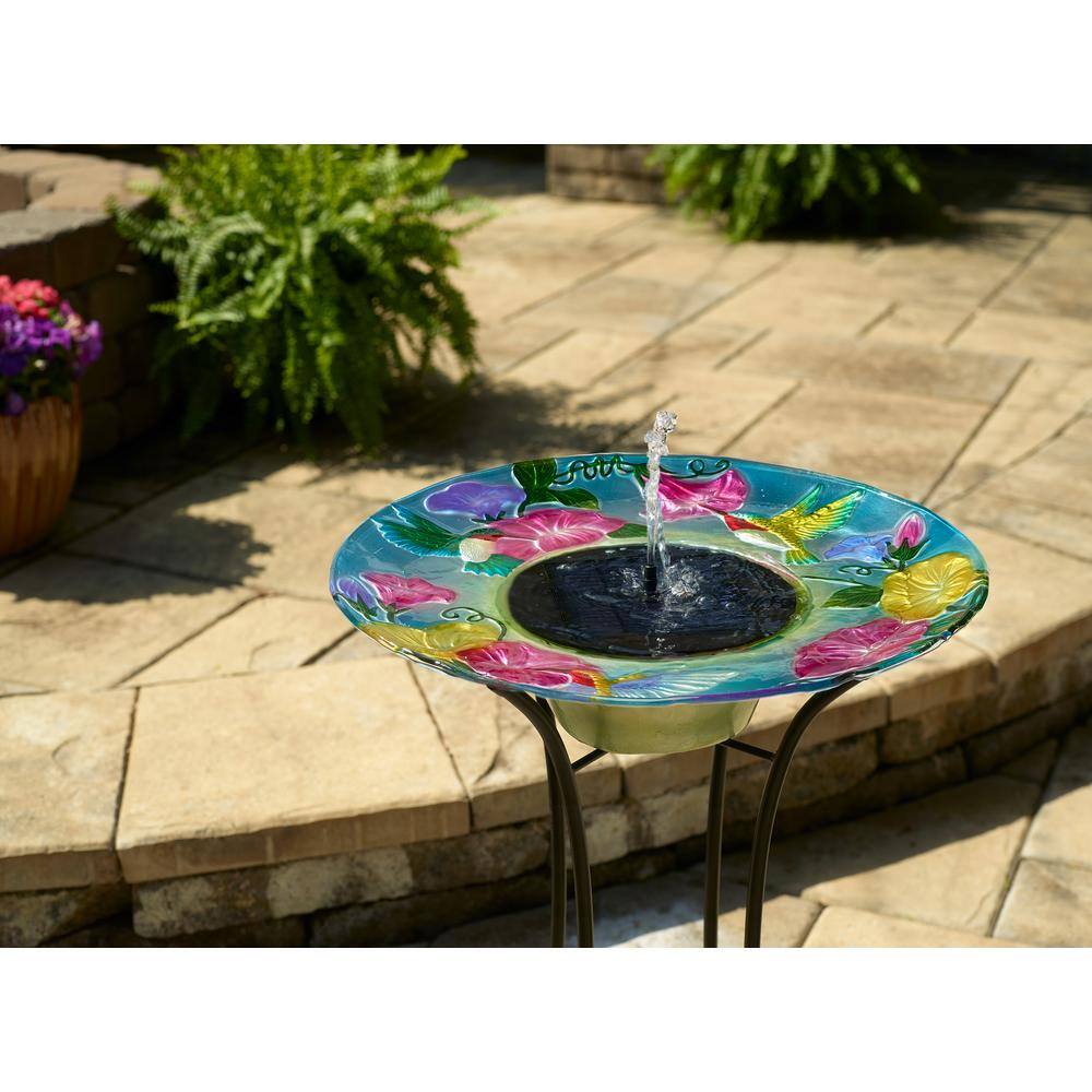 Smart Solar Hummingbird Glass Solar Birdbath