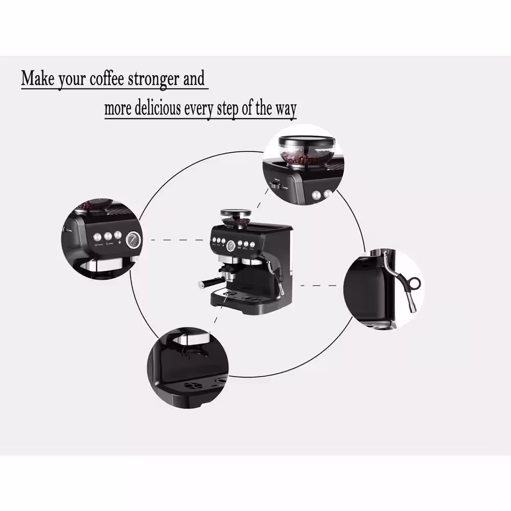 None 10 Cup Black Drip Espresso Machine Coffee Maker with Build in grinder, Automatic off, Milk Froth