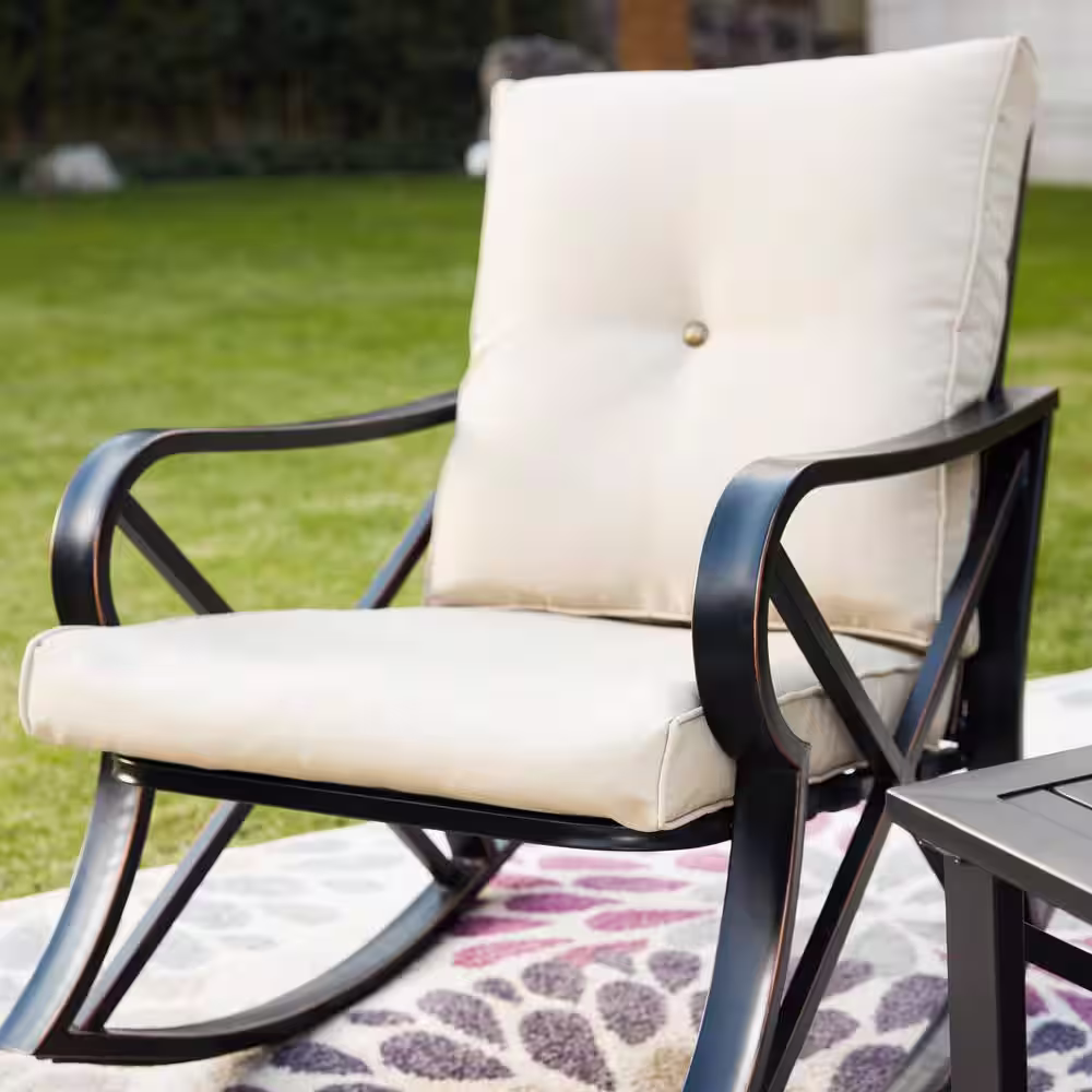 Patio Festival 3-Piece Metal Patio Rocker Conversation Set with Beige Cushions