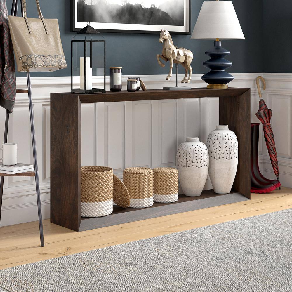 None Osmond 55 in. Alder Brown Rectangle MDF Top Console Table