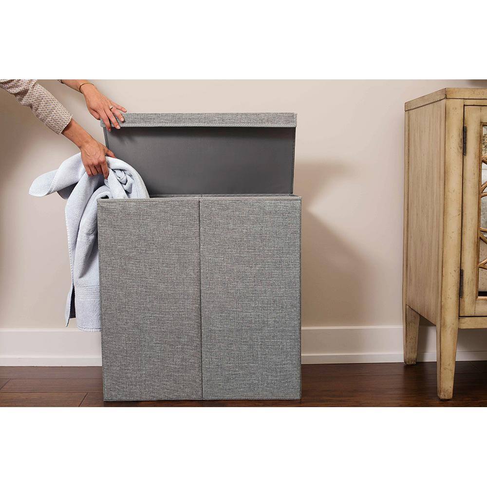 BirdRock Home Grey Double Linen Laundry Hamper with Lid and Removable Liners