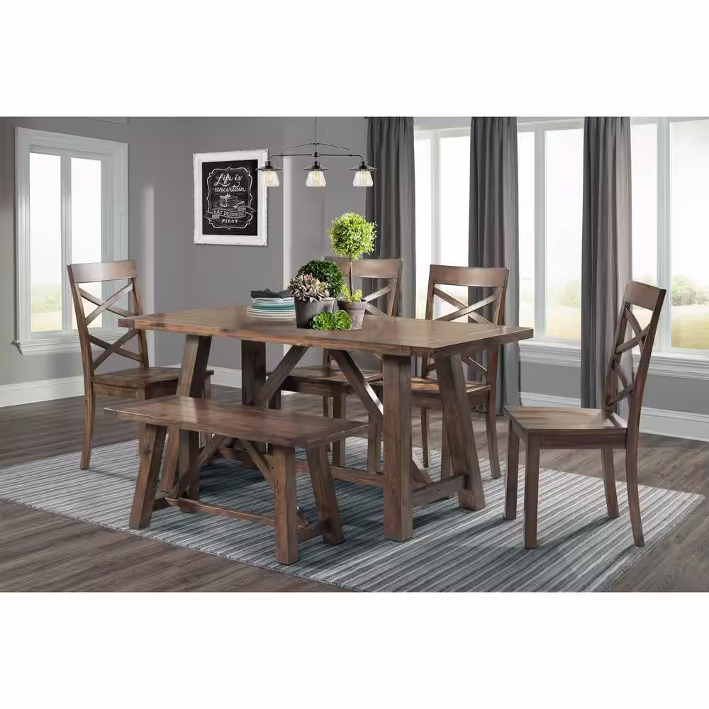 None Regan 6-Piece Dining Table Set with 4 Side Chairs and Bench