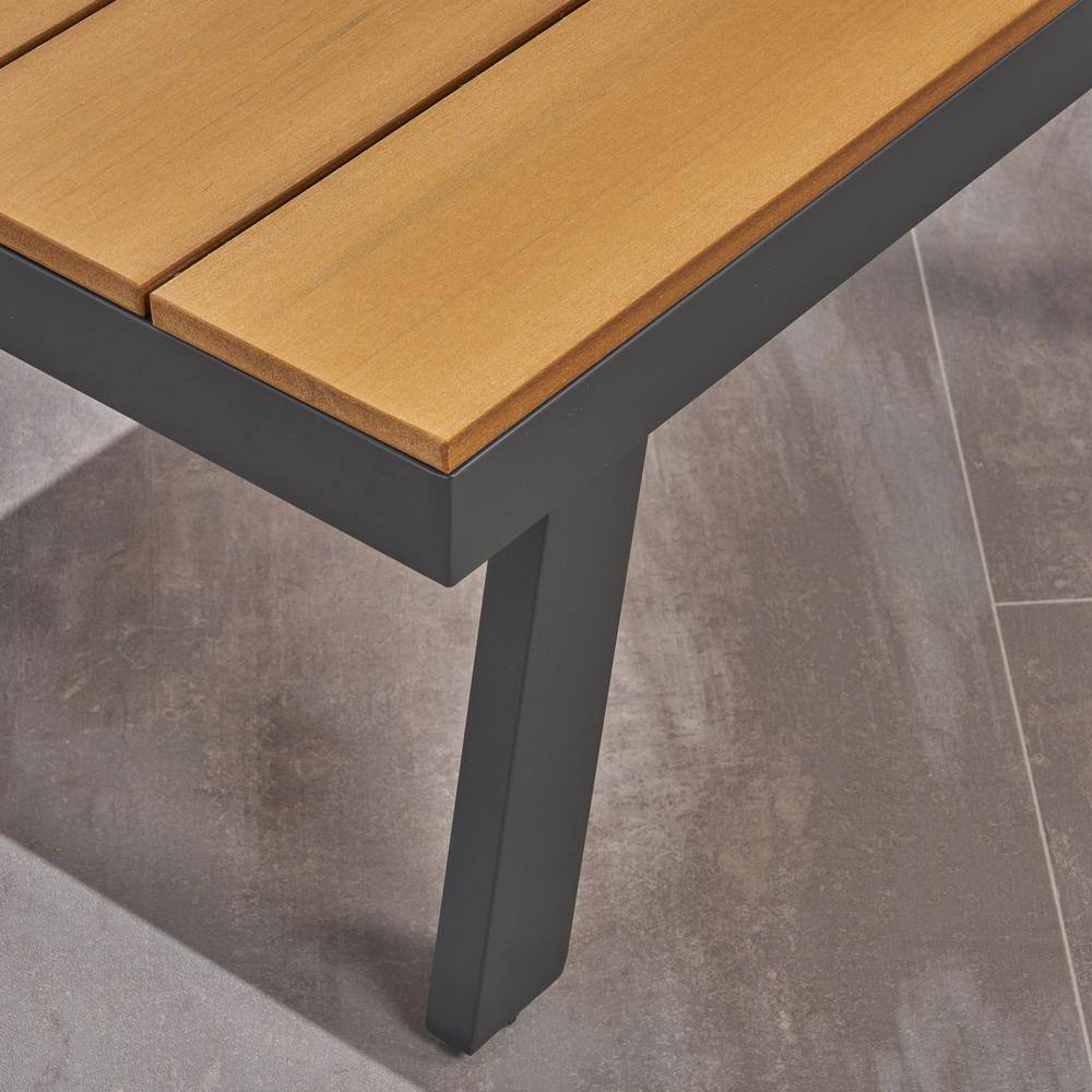 Noble House Grenada Teak Brown 6-Piece Wood Patio Conversation Sectional Seating Set with Blue Cushions