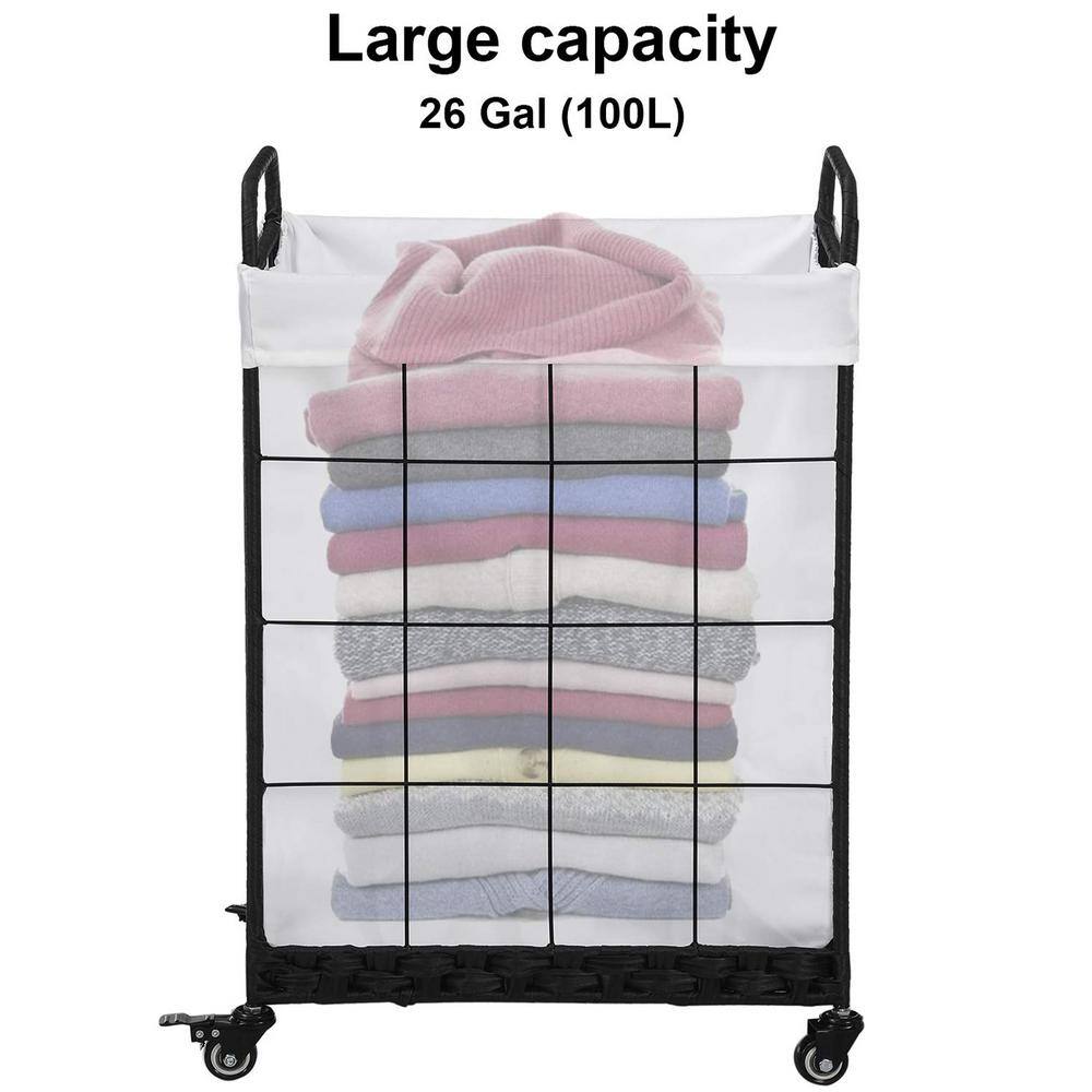 None 19 in. W x 14 in. D x 29 in. H Fabric Laundry Basket Hamper with Rolling Wheels White