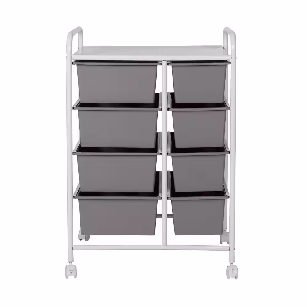 Honey-Can-Do 21.7 in. W x 30.6 in. H White/Gray Steel and Plastic 8-Drawer Cart