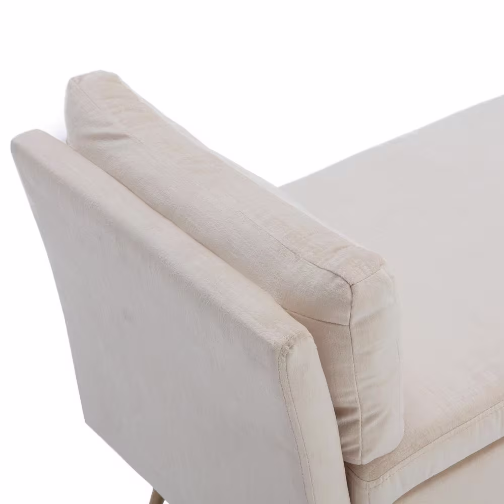 None Modern Beige Polyester Fabric Amhers Upholstered Bench with Pillows