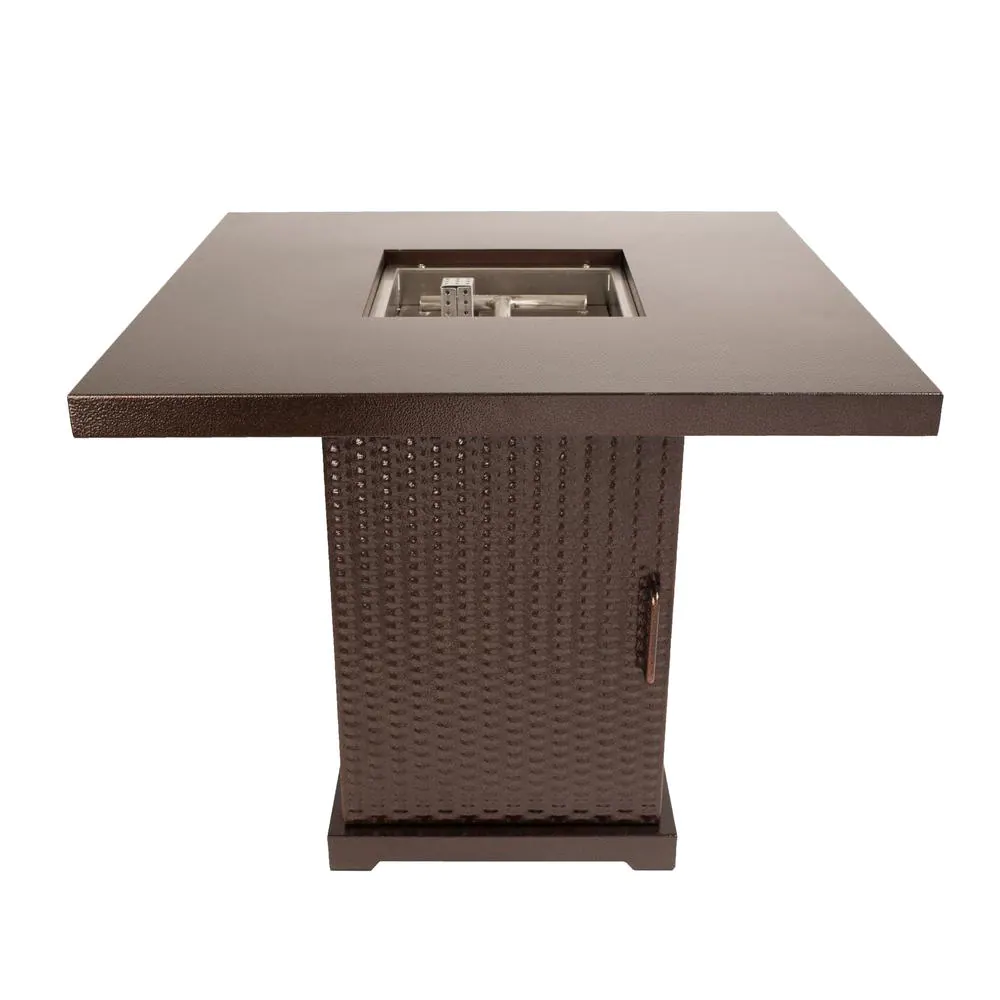 Pleasant Hearth Warren 30 in. x 27 in. Square Steel Propane Gas Fire Pit Table in Hammered Bronze with Glass Fire Rocks