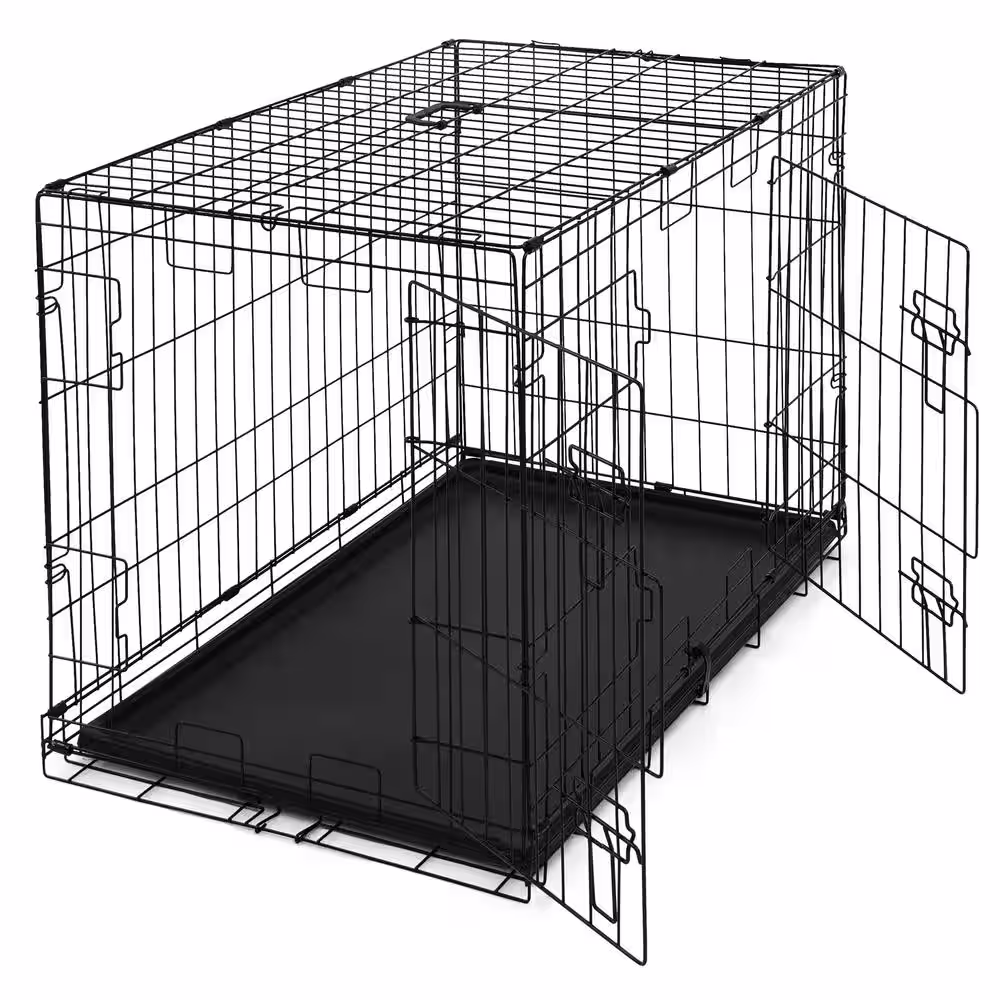None Foldable Dog Crate Wire Metal Dog Kennel w/Divider Panel, Leak-Proof Pan & Protecting Feet - 36 in. W