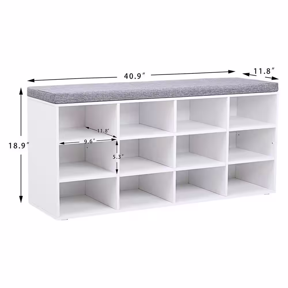None 18.9 in. H 12-Pair 4-Tier White Wood Shoe Rack
