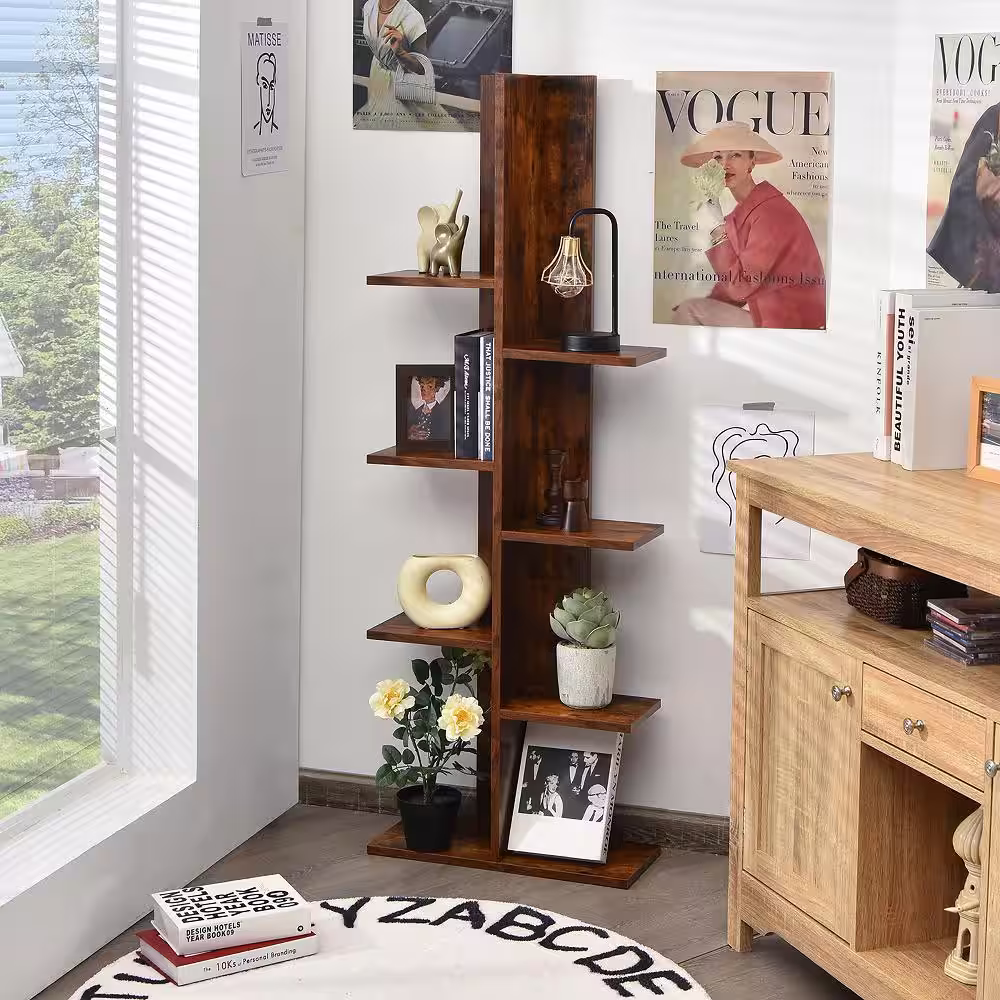 Costway 55.5 in. x 20 in. 8-Shelf Wood Bookcase Freestanding Tree Shelf Display Storage Stand