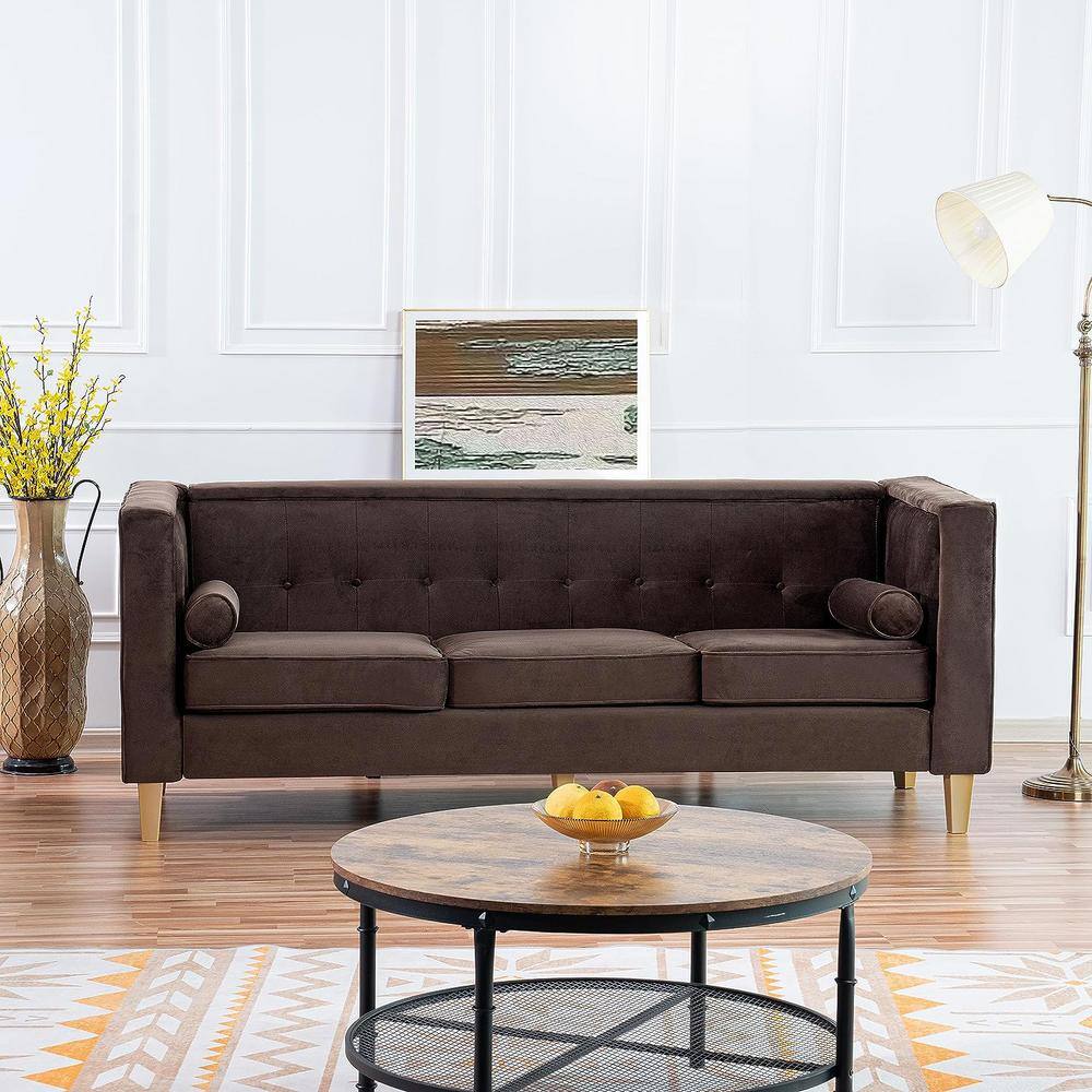 None 83.5 in Wide Square Arm Velvet Rectangle Sofa in. Espresso