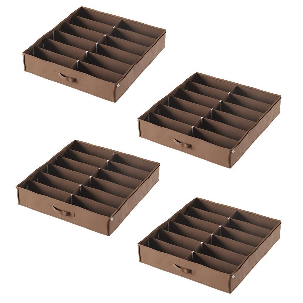Everyday Home 27 in. x 24 in. 12-Pair Clear Plastic Zippered Cover Underbed Shoe Storage Organizer Set of 4