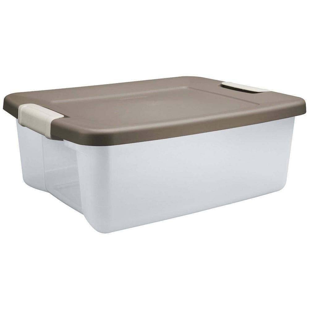 Sterilite 25 qt. Shelf Tote Driftwood Lid Clear Base with Platinum Latches(36-Pack)