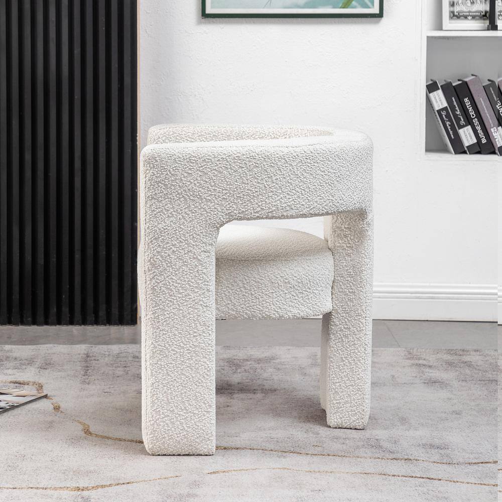 KINWELL White 28 in. Wide Boucle Upholstered Square Armchair