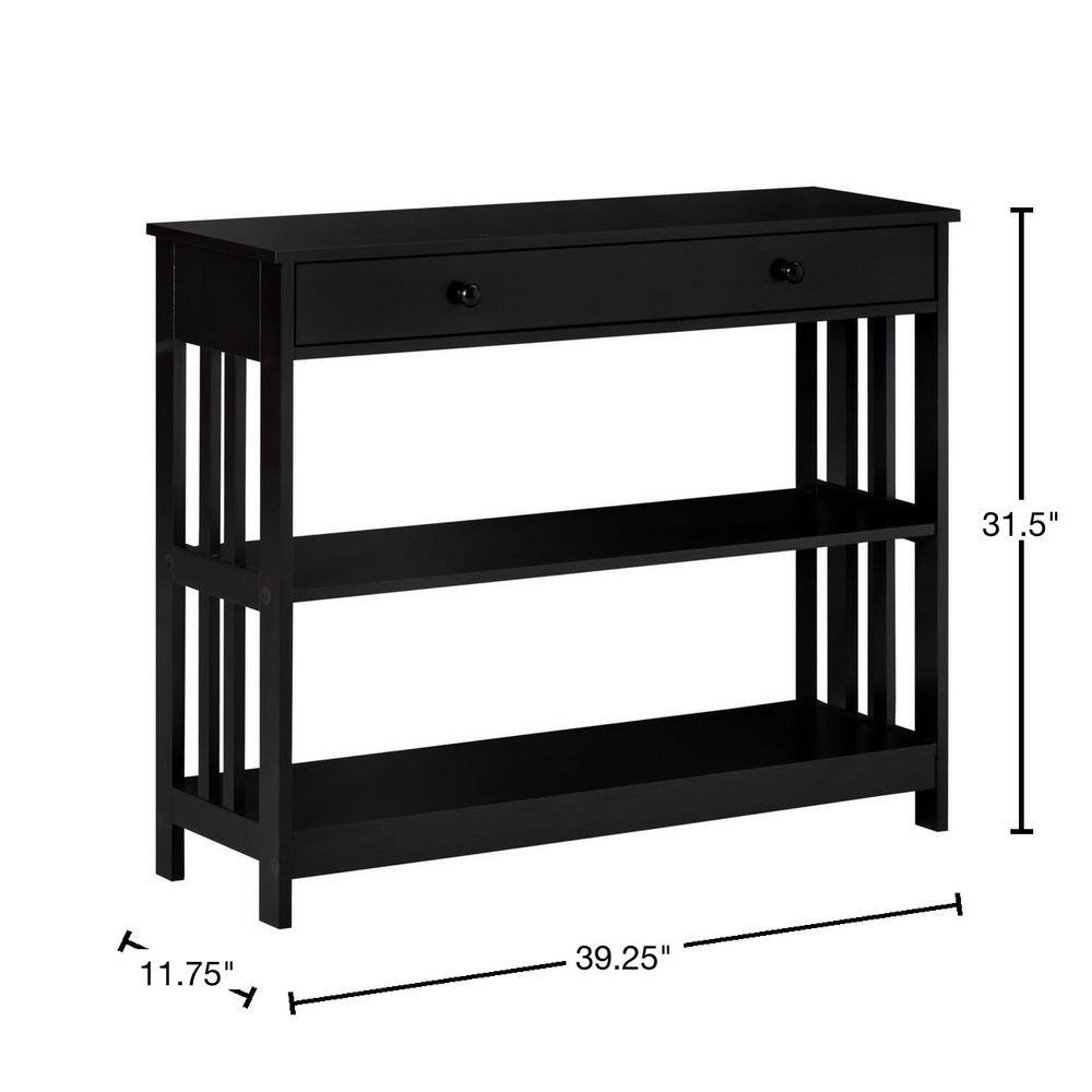 HOMCOM Modern 39.25 in. Black Rectangle Wood Console Table with Shelves
