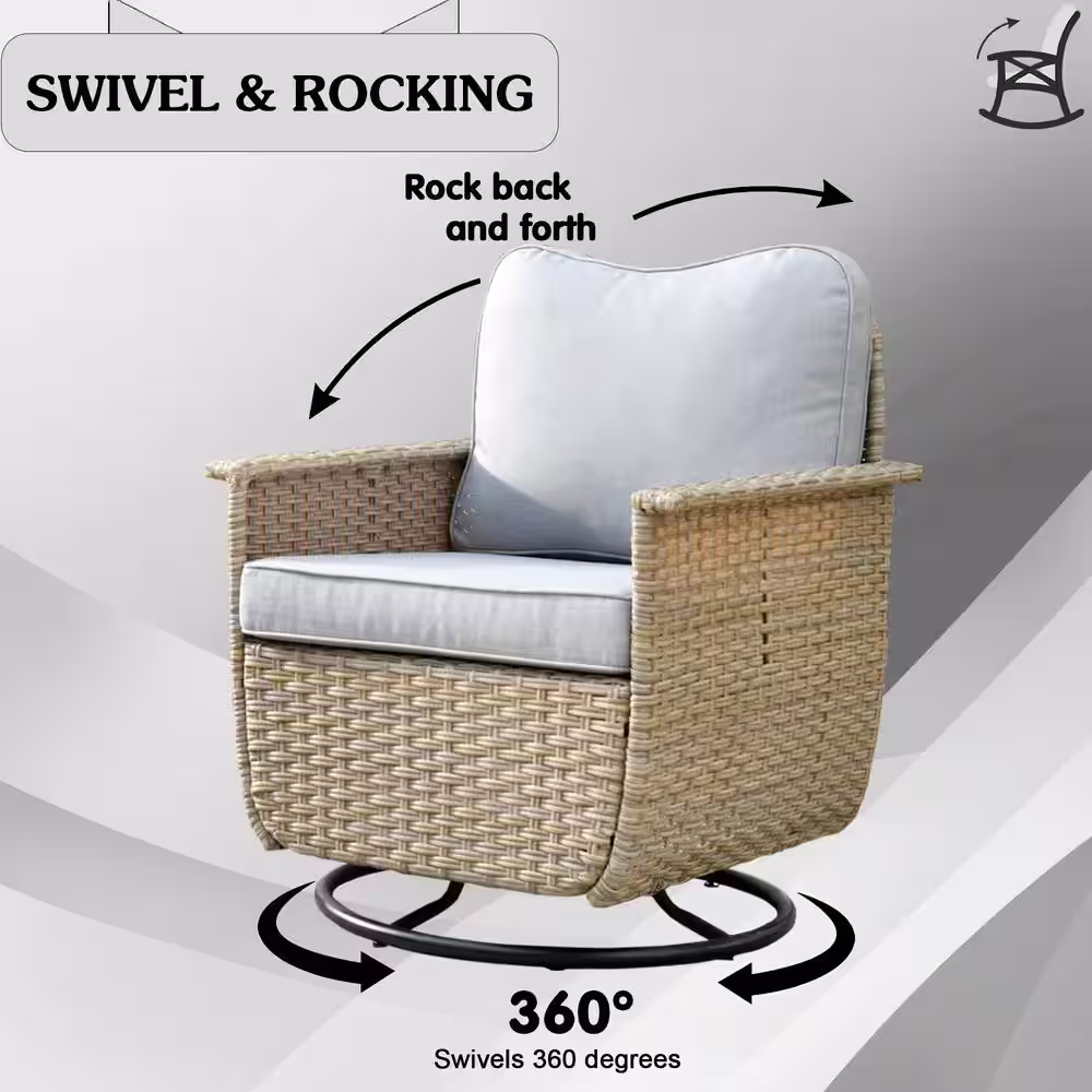 XIZZI Aphrodite 6-Piece Wicker Patio Conversation Seating Sofa Set with Cushions and Swivel Rocking Chairs