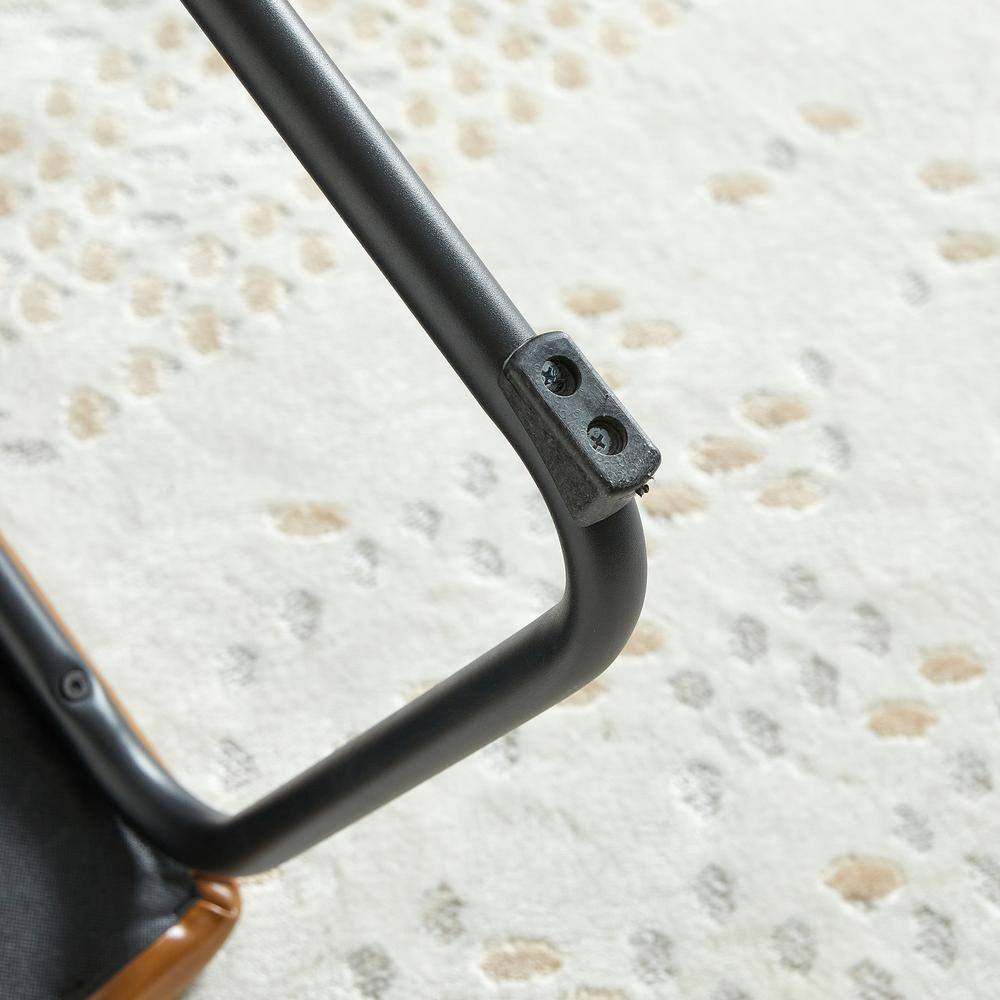 None Set of 4-Modern Mid Century Brown PU Leather Upholstered Armless Dining Chair with Black Metal Pipe Legs