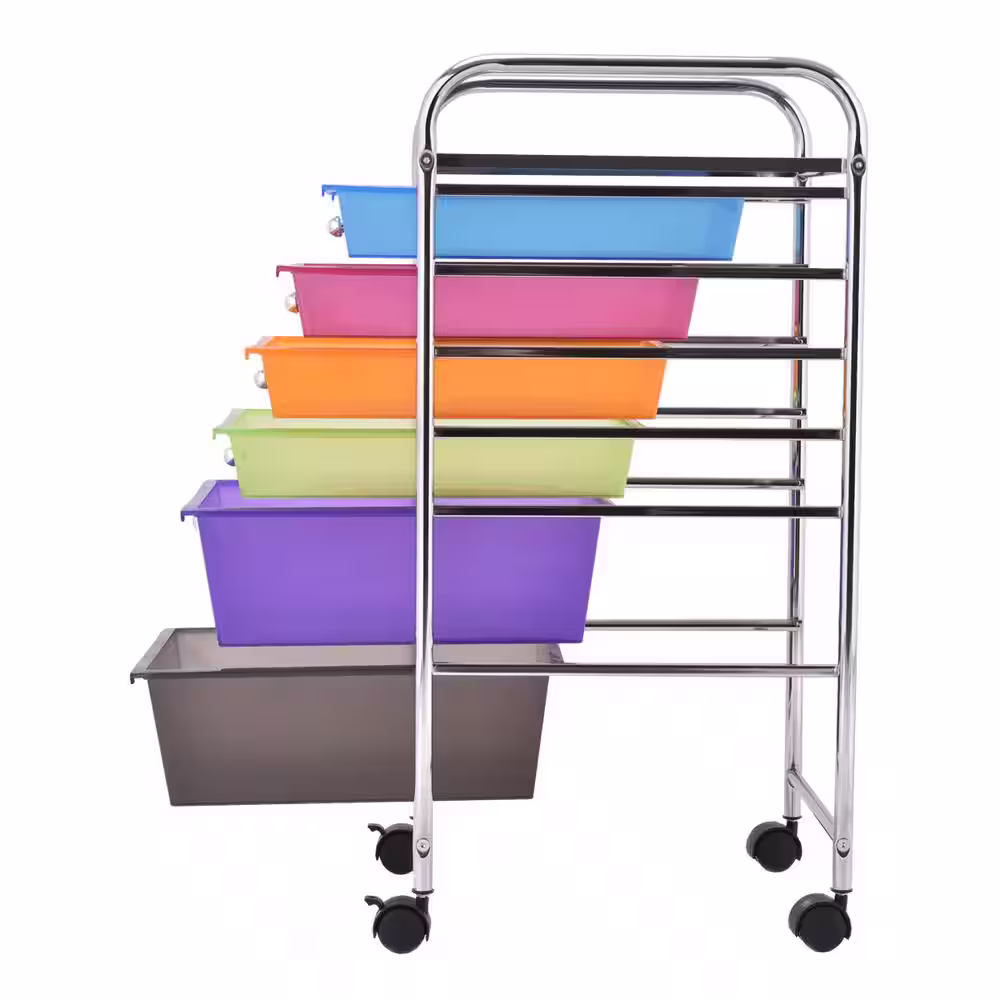 Costway 13 in. W x 29.5 in. H Colorful Pull-Out Plastic 6-Drawer Rolling Storage Cart