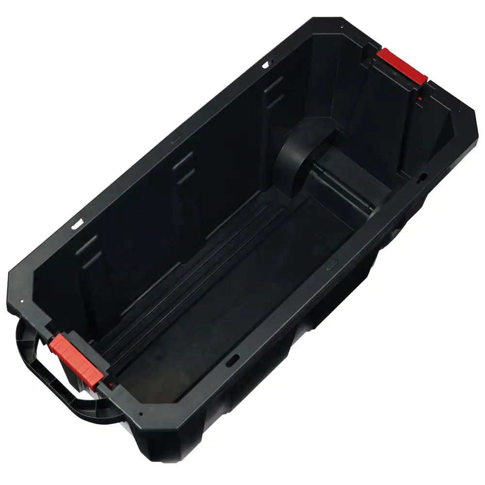Husky 45 Gal. Latch and Stack Tote with Wheels in Black with Red Lid