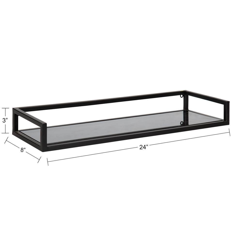 Kate and Laurel Blex 8 in. x 24 in. x 3 in. Black Metal Floating Decorative Wall Shelf Without Brackets