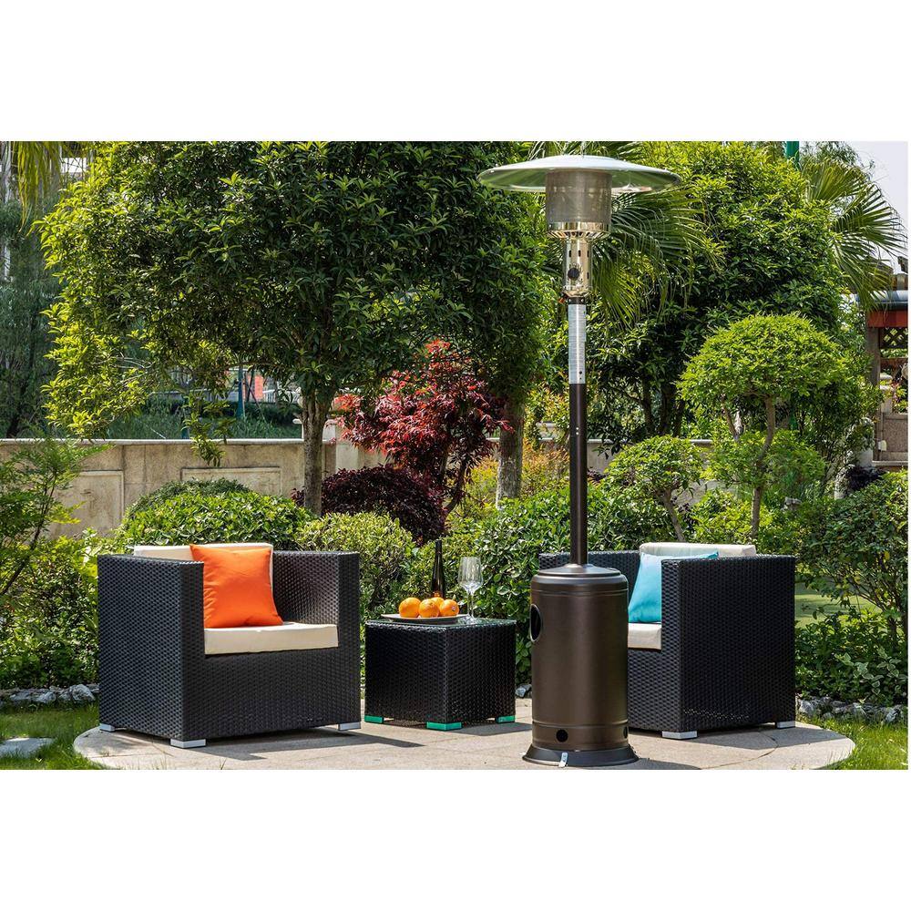 None 47,000 BTU Outdoor Patio Propane Heater with Portable Wheels 88 in. Standing Gas Outside Heater Brown