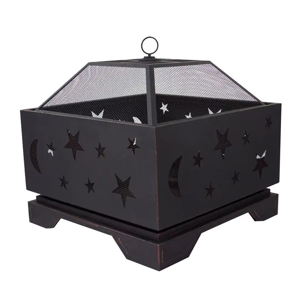 Pleasant Hearth Stargazer Deep Bowl 26 in. x 26 in. Square Steel Wood Fire Pit in Rubbed Bronze