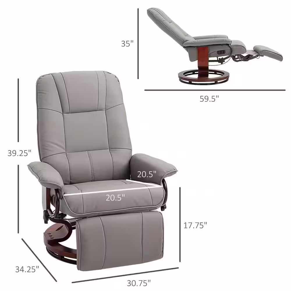 None Grey PU Leather Adjustable Swivel Recliner Chair