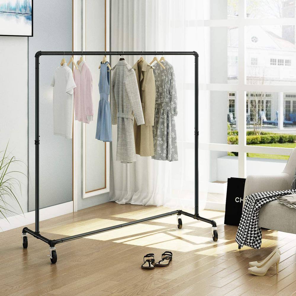 None Black Metal Garment Clothes Rack 59 in. W x 63 in. H