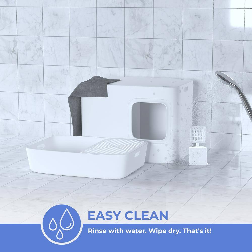 None Loo 19.7 in. W x 15.3 in. H Aspen White Plastic Enclosed Cat Litter Box with Scoop