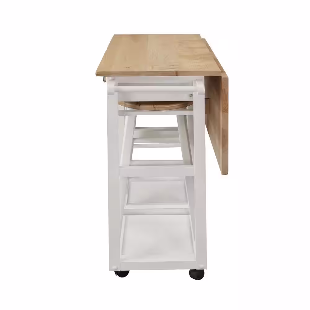 American Trails Kitchen Breakfast Cart with Drop-Leaf Table, Harvest Hardwood Top, Square in 2-Tone, Natural/White