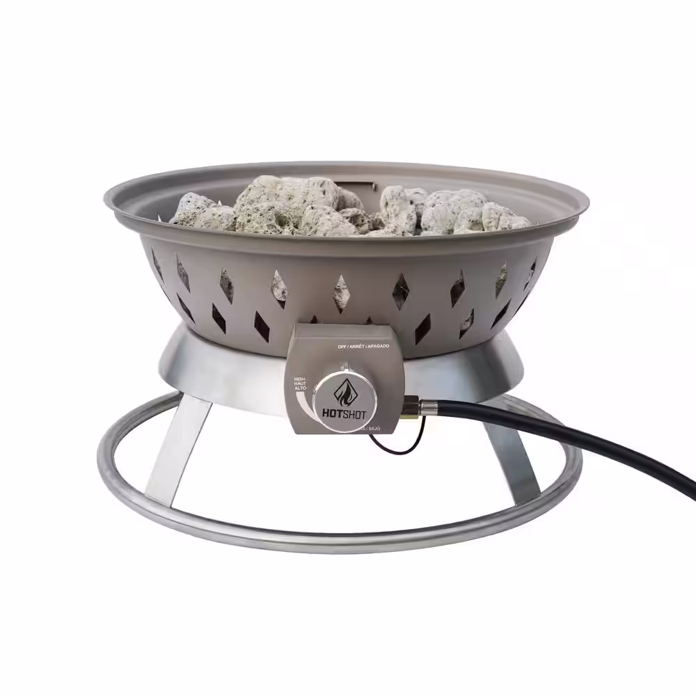 HotShot Portable 20 in. x 15.75 in. Round Steel Propane Gas Fire Pit with Twist-Lock and Carry Lid in Yosemite Brown