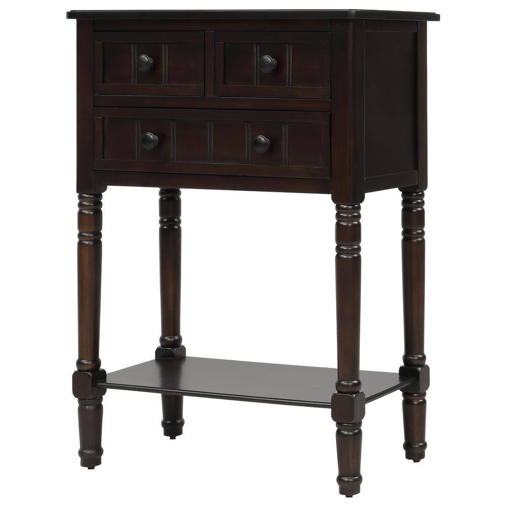 Harper & Bright Designs 24 in. Espresso Standard Rectangle Wood Console Table with 3-Drawers