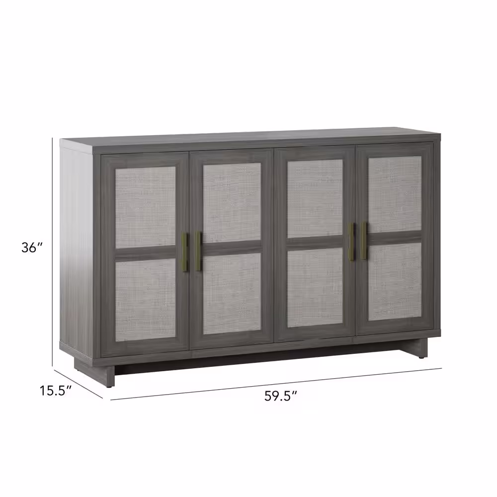 Twin Star Home Crete Oak MDF 59.5 in. Coastal Sideboard with Linen Inspired Accents