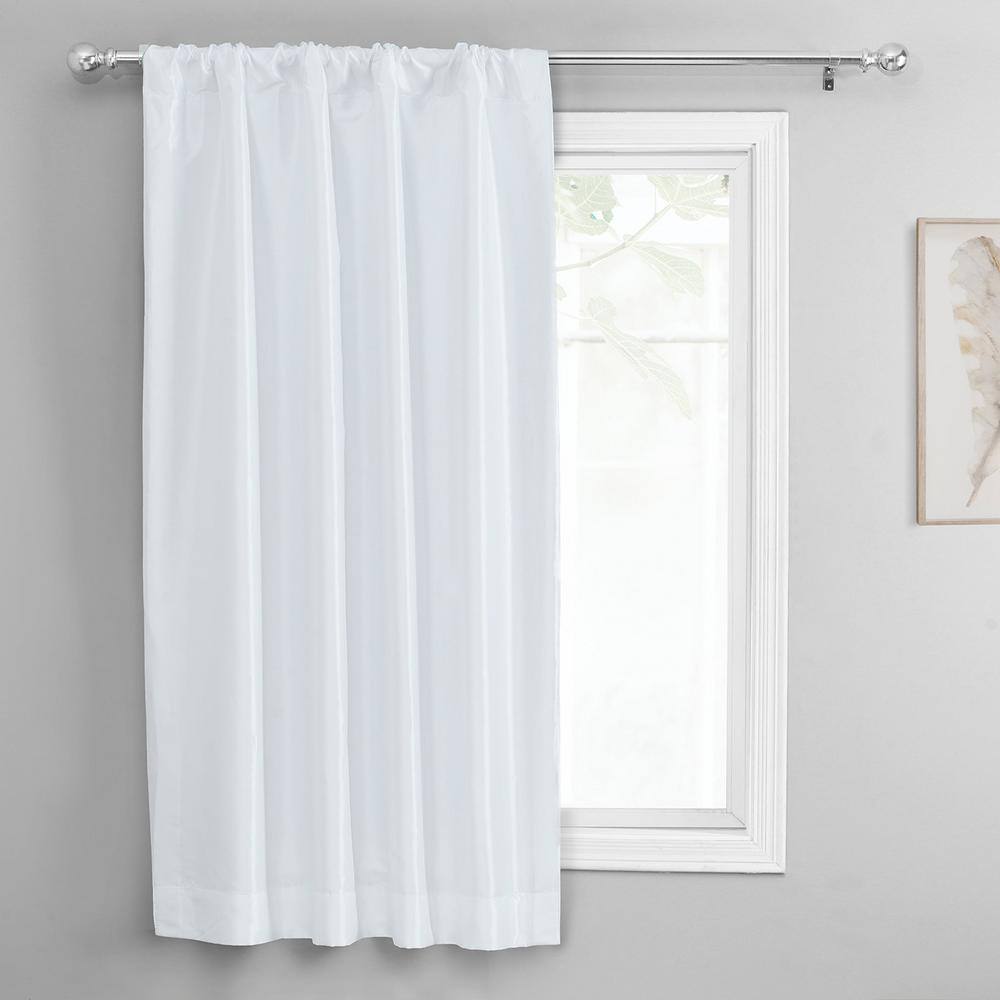 Exclusive Fabrics & Furnishings White Faux Silk Taffeta Room Darkening Rod Pocket Tie-Up Window Shade 46 in. W x 63 in. L (1 Panel)
