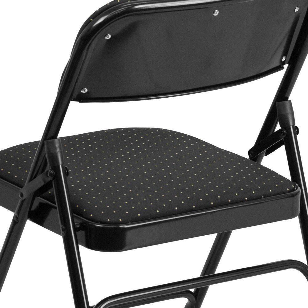 Flash Furniture Hercules Series Curved Triple Braced & Double Hinged Black Patterned Fabric Upholstered Metal Folding Chair