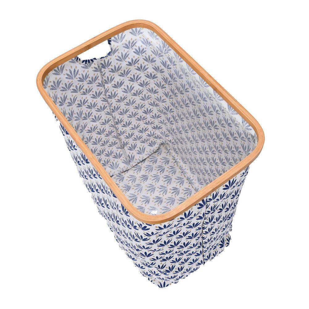 HOUSEHOLD ESSENTIALS Bamboo Rim Rectangle Krush Hamper, Blue Cacti