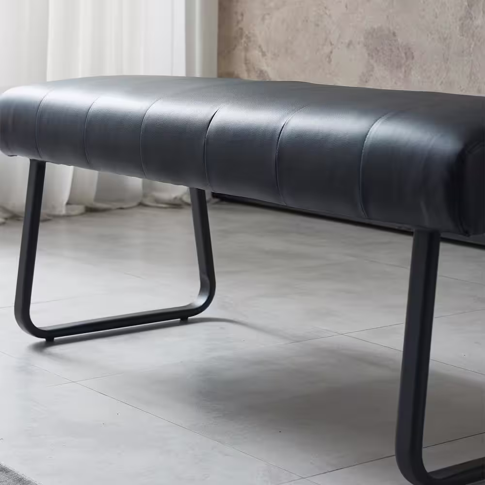 GOJANE Modern Black Dining Bench Backless with Metal Legs 55.1 in. (Black)
