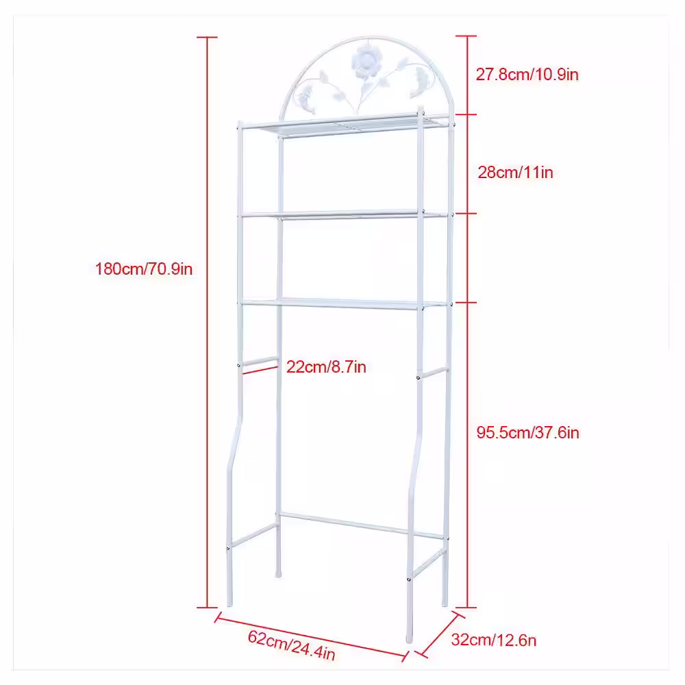 None White Freestanding 3-Tier Painted Iron Pipe Shelving Unit (24.4 in. W x 70.9 in. H x 12.6 in. D)
