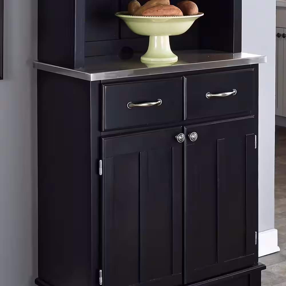 HOMESTYLES Black and Stainless Steel Buffet with Hutch