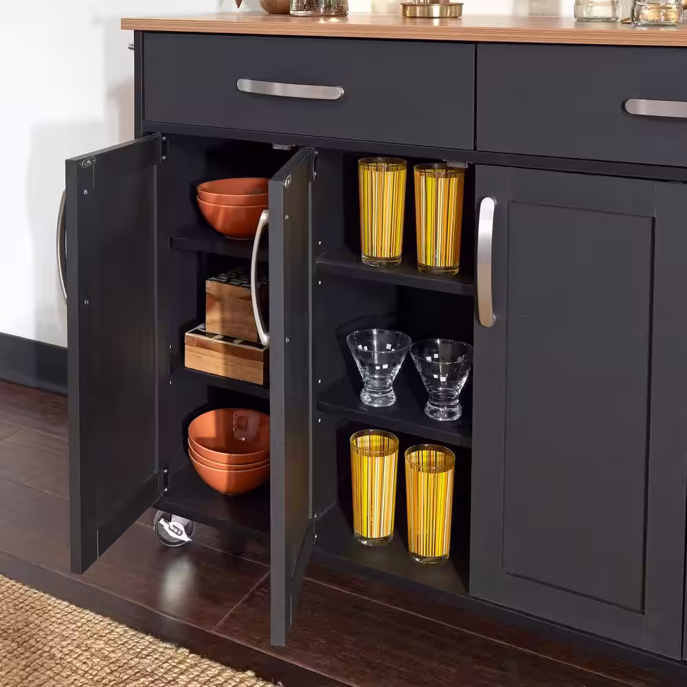 HOMESTYLES Brookshire Black Kitchen Cart with Natural Wood Top