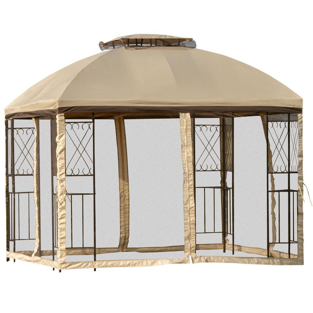 Outsunny 10 ft. x 10 ft. Beige Backyard Gazebo Cabana with Removeable Mesh Curtains