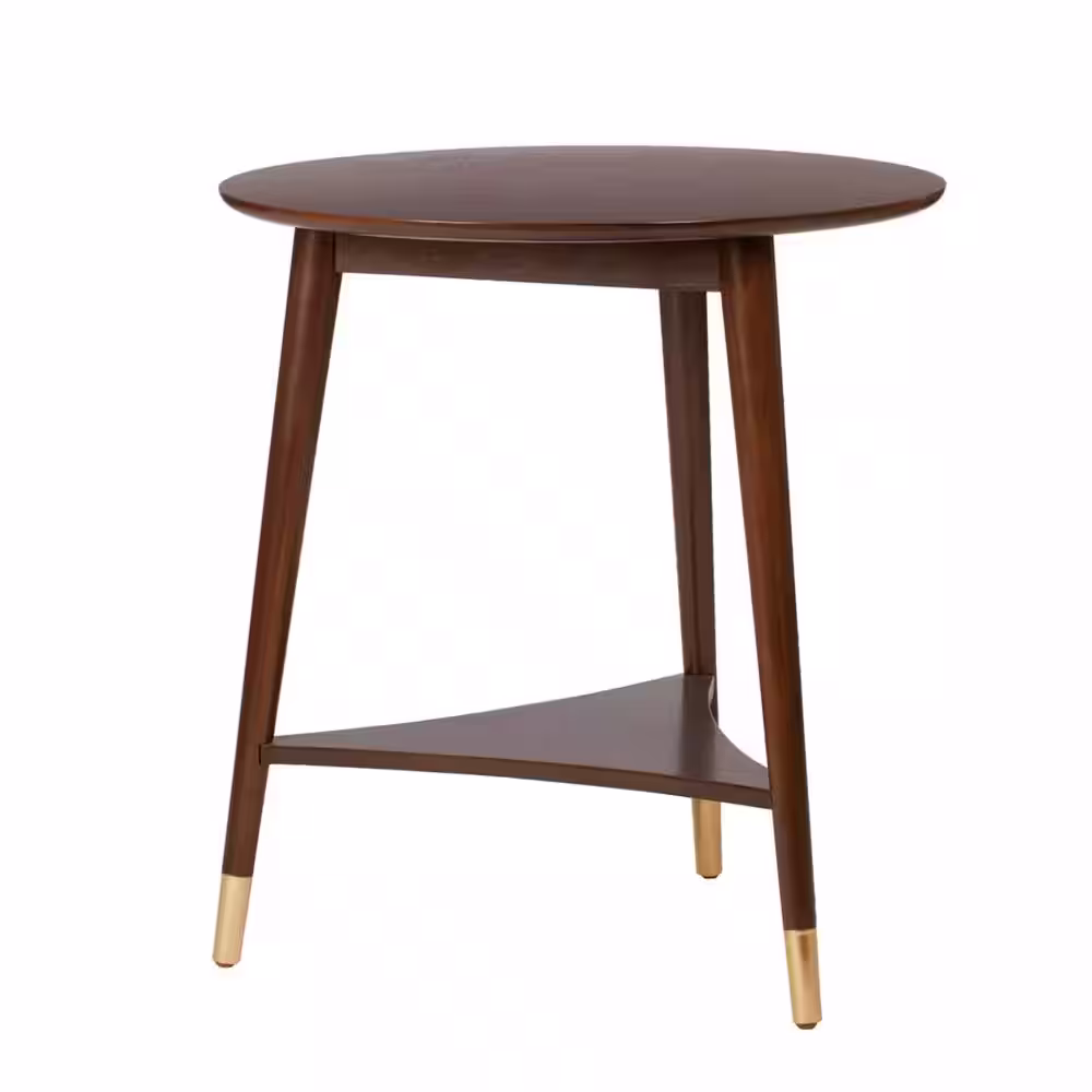StyleWell Ramsey Round Sable Brown Wood End Table with Brass Caps (22 in. W x 24 in. H)