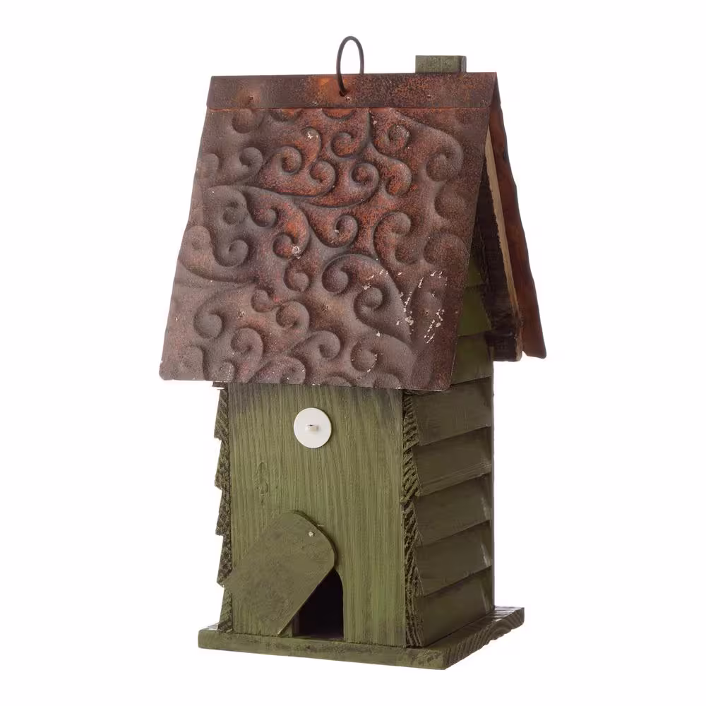 Glitzhome 12 in. H Distressed Solid Wood Birdhouse